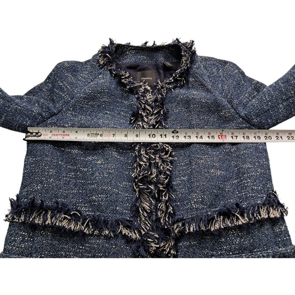 Theory Coat Women's Large Blue Zarafilla Indigo Tweed Fringe Trim Work Career - Picture 14 of 14